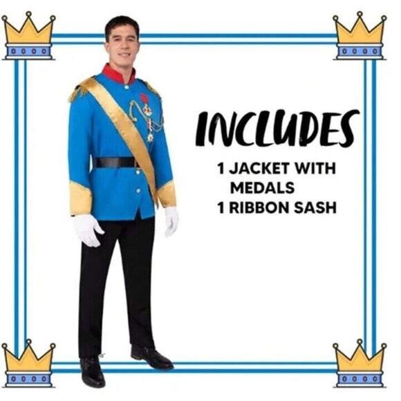 NEW Large Prince Charming Eric Capn Disney Crunch Costume Royal Blue Jacket Men - Picture 5 of 6
